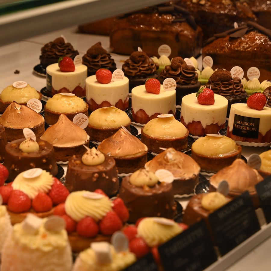 Pastries in the window of a Parisian pâtisserie
